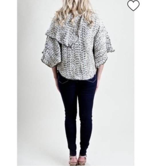 Papillon Soft Fuzzy Drape Collar Poncho Knit Cape in Tan - Picture 3 of 16